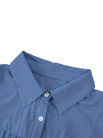 Plus size feminino frente aberta botão lanterna manga camisa casual cor sólida peplum colarinho camisa roupas femininas