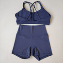 Women Gym Suit Yoga Clothes Shorts Leggings+ Bra 2-Piece Set Running Exercise Fitness Sportswear High Waist Cross Beautiful Back