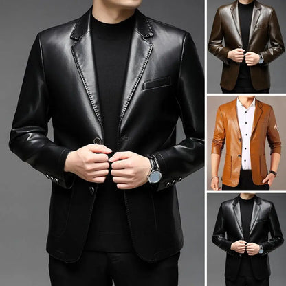 Men Jacket with Button Decoration Stylish Lapel Collar Men's Jacket with Button Cuffs Pocket Faux for Outdoor for Extended