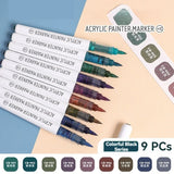 9pcs/Box Mix Color Acrylic Markers Set Art Rock Painting Pens Kids Gift Graffiti For Stone Glass Book Shoes DIY Craft Supplies