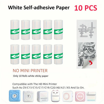 Mini Pocket Printer 5 Rolls Of Self-Adhesive Paper Portable Thermal Printer For Printer Suitable For Home Office Study And Work