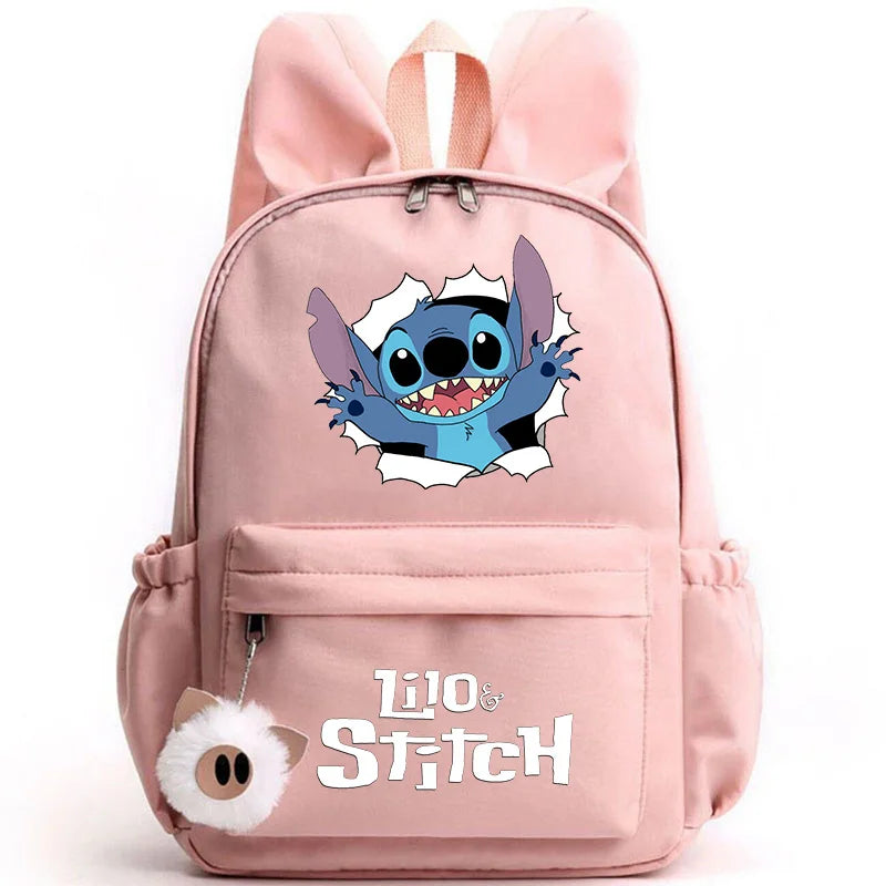 Mochila Disney Lilo Stitch para niñas, niños y adolescentes, informal, escolar, de viaje, con orejas de conejo
