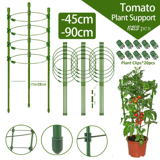 Jaula ajustable para tomates de 90 cm y 36 pulgadas, soporte para plantas, enrejado para pepinos y plantas trepadoras, 4 anillos ajustables y clip para plantas.