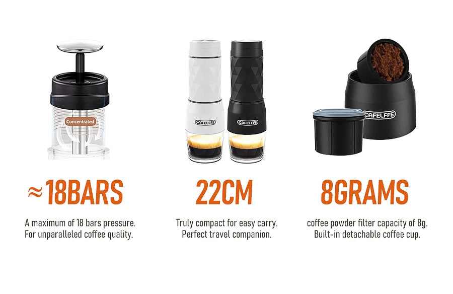 Cafelffe 3 In1 Portable Coffee Machine Hot/Cold Water Manual Espresso Maker For Capsule & Ground Hand Press Brewer hiking Travel