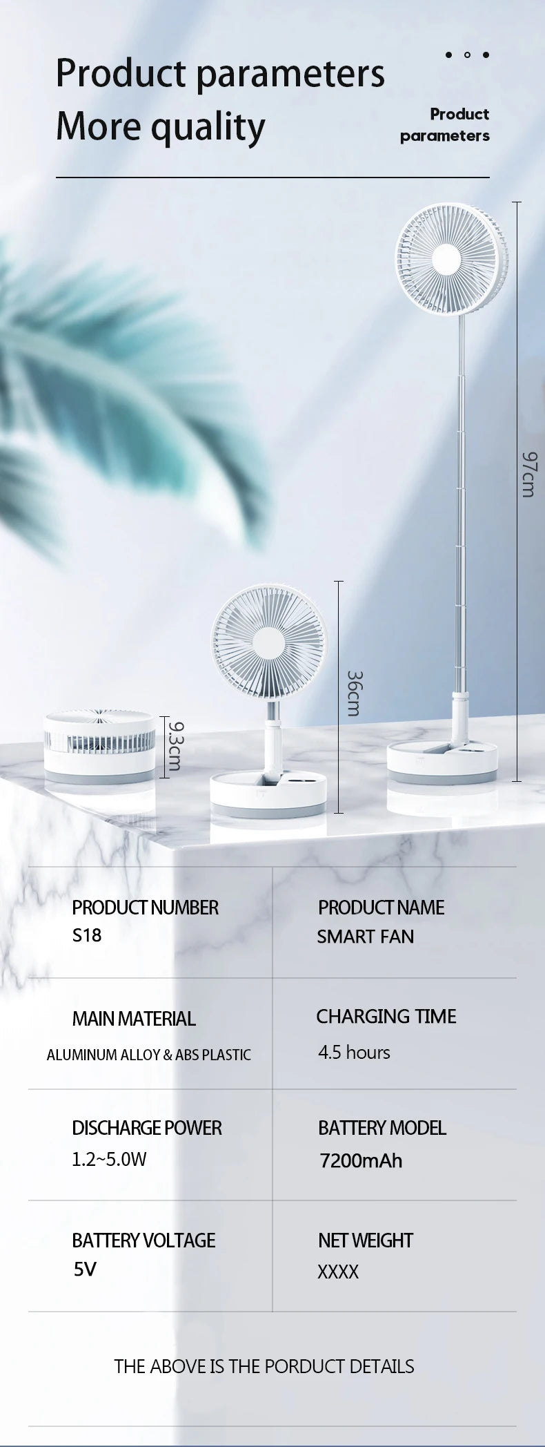 Portable Fan USB Rechargeable Folding Telescopic Floor Standing Fan Remote control Mini Fans Outdoor Camping Cooling fan home