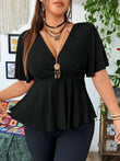 New style women's fashion deep V-neck versatile solid color short-sleeved women's top.