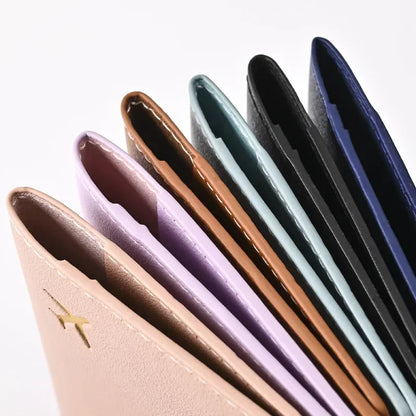 Women Men Card Passport Cover Case Flight Ticket Clip Passport Wallet PU Leather Solid Color Id Holder Passport Holder Purses