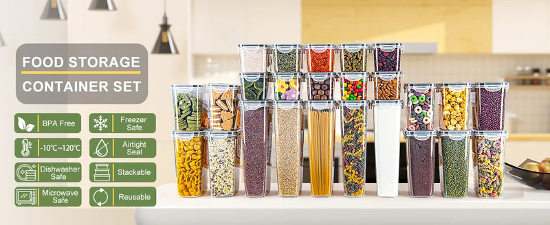 Kitchen food Storage Container with Lid Airtight Set of 24 Set 48 Pcs (24 Containers, 24 Lids), 0.8 L/0.32L/0.24L  BPA Free