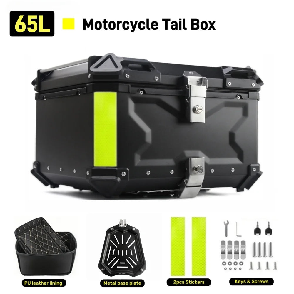 65/55/45L Aluminum Silvery Motorcycle Top Box Waterproof Rear Luggage Case Motorbike Trunk Tail Helmet Box Quick Release Toolbox