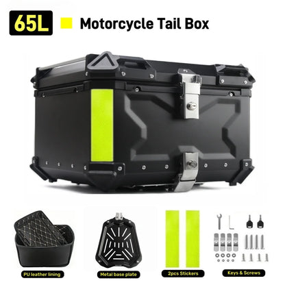 65/55/45L Aluminum Silvery Motorcycle Top Box Waterproof Rear Luggage Case Motorbike Trunk Tail Helmet Box Quick Release Toolbox