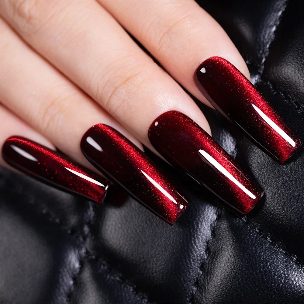 7.5ML Super Shiny Ruby Red Cat Magnetic Gel Nail Polish Wine Red Cat Eye Gel Soak Off Semi-Permanent Nail Varnish For Manicure