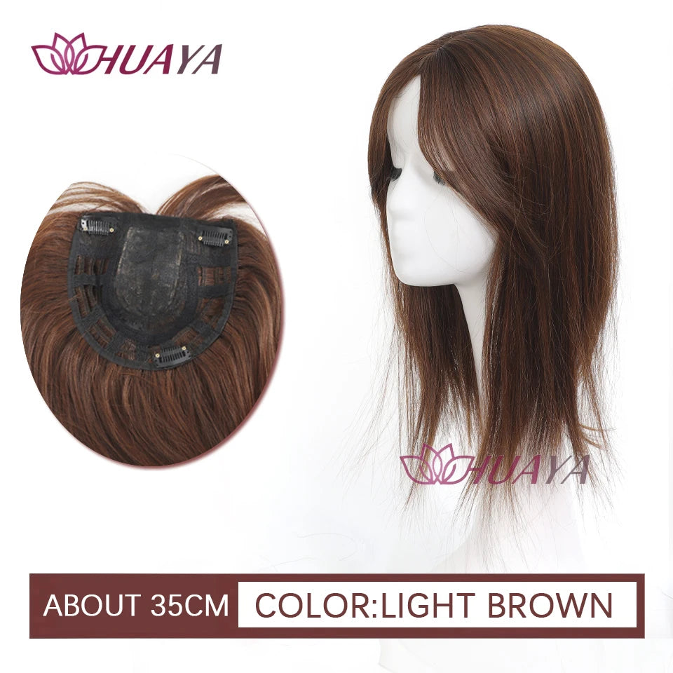Aplique de cabelo Topper HUAYA volume e franja natural com 3 clipes cabelo liso sintético