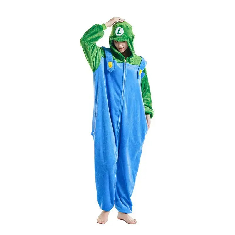 Anime Brothers Cartoon Game Cosplay Costume Anime Figure Luigi One-piece Pajamas Kawaii Cartoon Sleepwear Halloween Cos Clothes