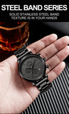 HANNAH MARTIN Brand Men Watch Black Stainless Steel Waterproof Fashion Sports Multifunctional Quartz Wristatch Relogio Masculino