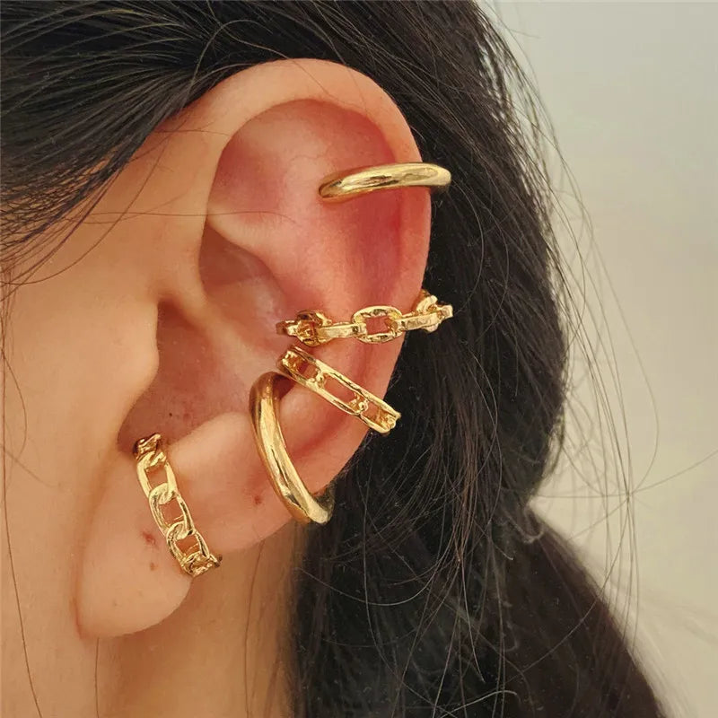 Silver Color Leaves Clip Earrings for Women Men Creative Simple C Ear Cuff Non-Piercing Ear Ear Clip Set Trend Jewelry Gift