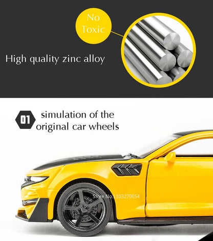 Scale 1/32 Camaro Toys Model Car Alloy Metal Diecast With 4 Door Opened Sound Light Pull Back Vehicle for Boy Gift Collection