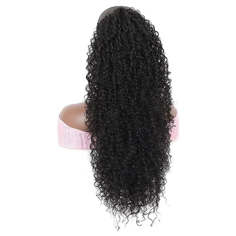 Extensão de rabo de cavalo com cordão sintético, encaracolado profundo, resistente ao calor, clipe instantâneo, afro, peças de cabelo encaracolado para mulheres