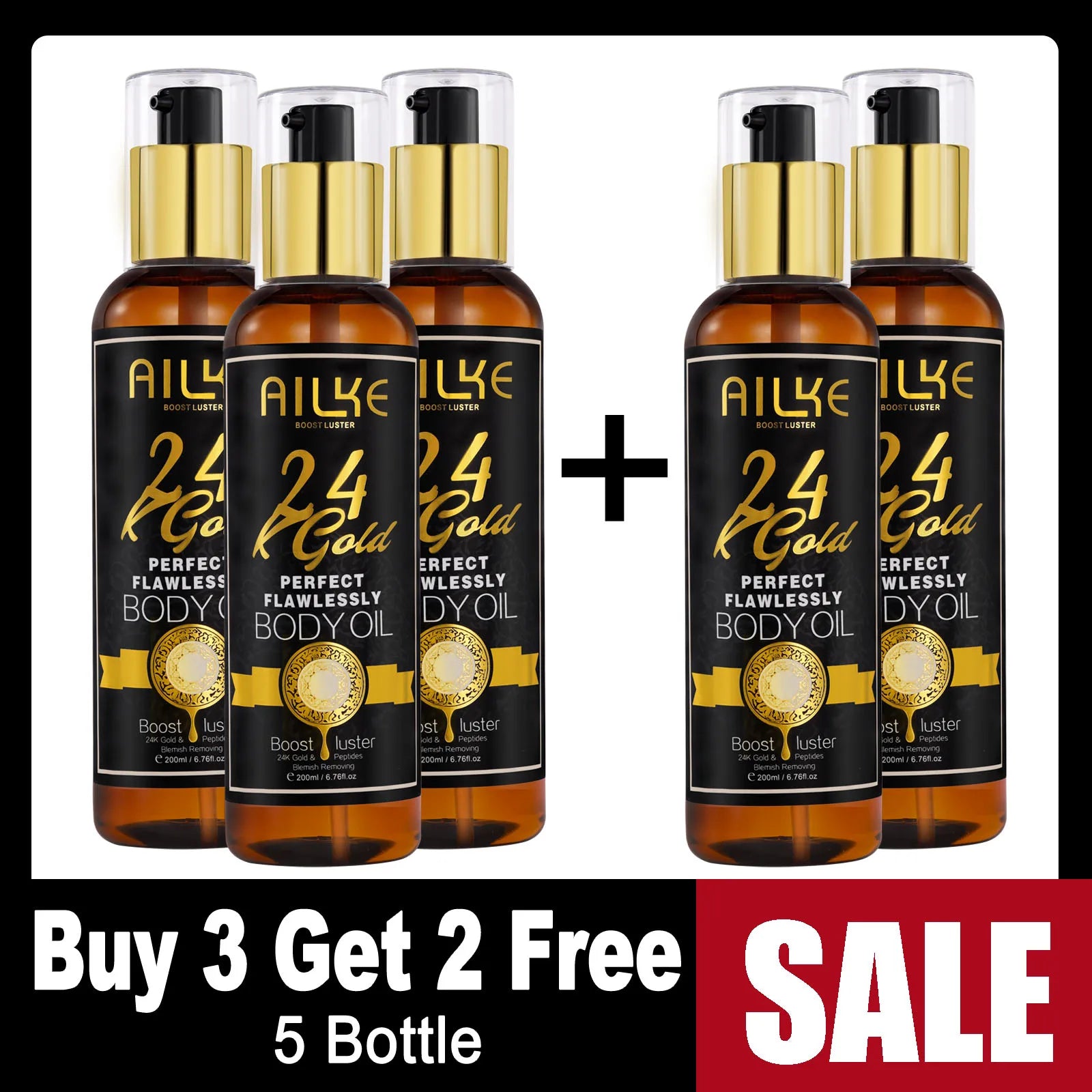 AILKE 24K Gold Flawlessly Skin Care Set, Whitening, Reduces Dark Spots, Pigmentation, Wrinkles, Moisturizes, For All Skin Types