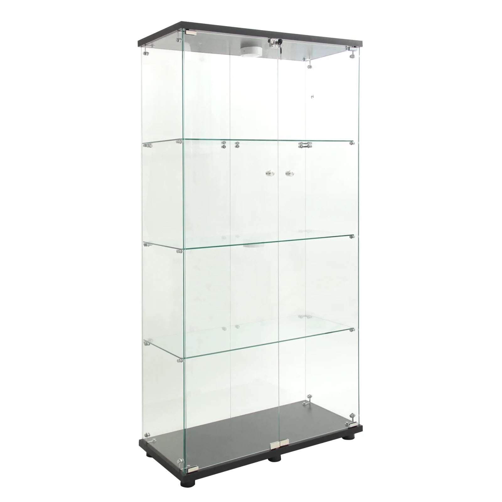 Anajqaqia Glass Display Cabinet with LED Light, with 4 Shelves 2 Doors, 80.49x36.49x163.9cm, Black