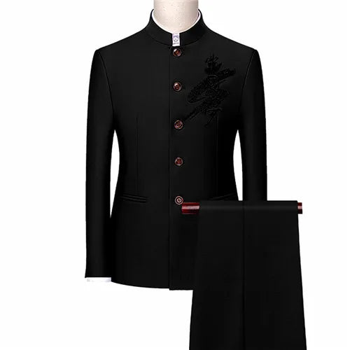 2023 Fashion Men Retro Party 2 Piece Set Blazer Pants Luxury Embroidery Men Tang Suit Jacket Trousers Plus Size M-6XL 2 Pcs