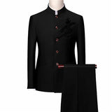 2023 Fashion Men Retro Party 2 Piece Set Blazer Pants Luxury Embroidery Men Tang Suit Jacket Trousers Plus Size M-6XL 2 Pcs