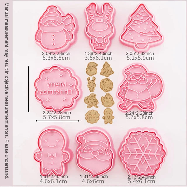 Natal Papai Noel Plastic Cookie Press, Molde De Biscoito, Cookie Stamp, Confeitaria Cozimento De Cozinha, Ferramentas De Pastelaria, 8 Pcs