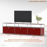 Modern Modular Low TV Cabinet｜3-Tier Sideboard with Drop Doors｜Steel Frame Storage Bench Unit | Minimalist Low Media Console
