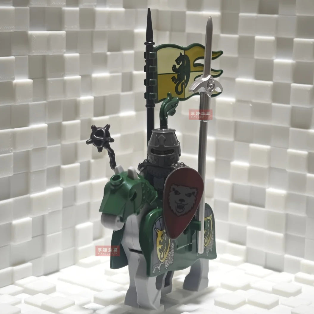 New Medieval Knights Red Lion Black Eagle Castle Soldier Green Dragon Action Figures Cavalry Building Block Military Toy Gifts