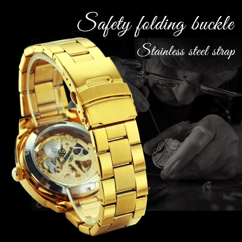 Forsining Square Skeleton Mechanical Watches Luxury Engraved Movement Retro Automatic Watch for Men Steel Strap Luminous Hands