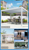 Sistema de toldo de techo de pérgola de vidrio retráctil de aluminio con apertura motorizada y cubierta eléctrica ajustable para terraza. Techo de pérgola para exteriores.