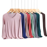 Modal Bottoming Tshirt Long sleeves thin Mask T-shirts Solid color V-Neck Base Tee Tops Plus size loose undershirt all match