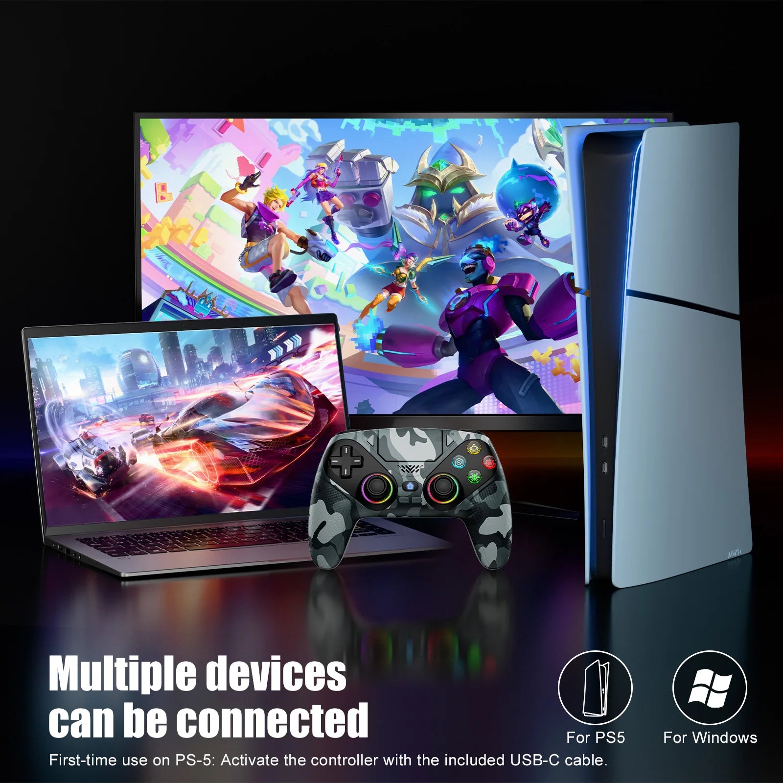Controller For Playstation 5 PS5/PS5 Pro/Slim/PC Gamepads W/Hall Effect RGB Wireless Game Control Joystick Marco/Turbo Program