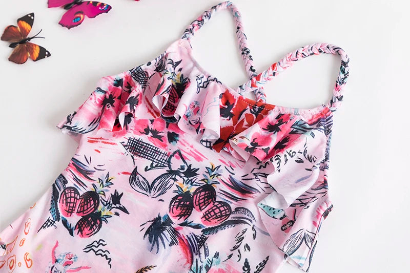 Trajes de baño de una pieza para niñas de 1, 2, 3, 4 y 5 años, estampados, para playa, verano, con lazo