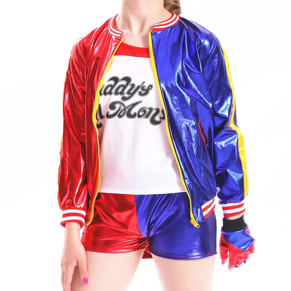 Harley Quinn Cosplay Suicide Squad Harleen Quinzel Kids Girls T-Shirt Joker Jacket Halloween Costume