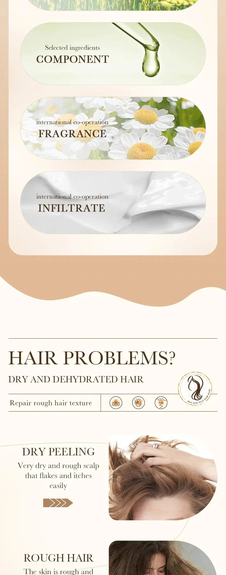 Mascarilla capilar mágica profesional reparadora natural que previene la sequedad, las puntas abiertas, repara el daño, el frizz y los enredos. Cuidado suave y liso en 5 segundos.