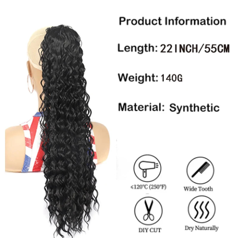H&STAR 22 Polegadas Longo Sintético Kinky Curly Cordão Rabo de Cavalo Envoltório Rabo de Cavalo Clipe em Extensões de Cabelo para Mulheres
