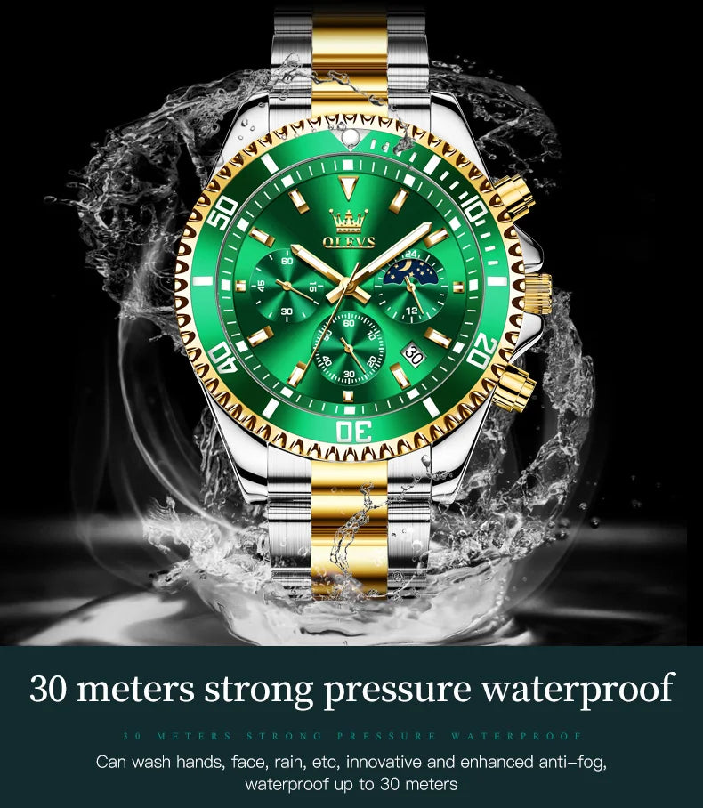 OLEVS 2870 Men's Watch Top Brand Luxury Watch for Men Original Waterproof Stainless Steel Chronograph Moon Phase Date Rota Dial