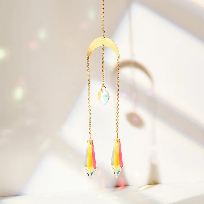 Colgante de cristal para jardín, atrapasol, campanillas de viento, prisma arcoíris, cadena de cristal para ventana, campana colgante, árbol de Navidad, decoración del hogar