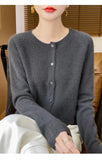 100% Merino Wool Long Sleeve Sweaters Cashmere Cardigan Spring Autumn Women O-Neck Knitwear Tops Clothing Fashion Basic Tops