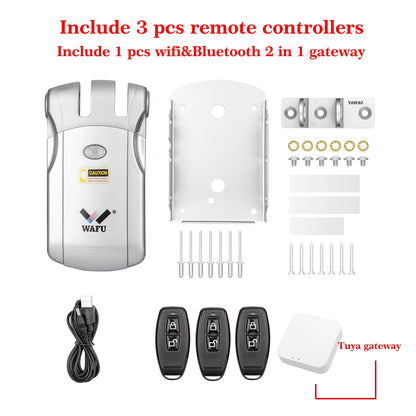 Wafu Door Lock 019 Remote Control Deadbolt Lock Electronic Keyless Tuya Bluetooth/Wifi Smart Lock 433Mhz Invisible Lock