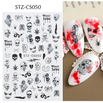 5D Red Christmas Nail Stickers Glitter Embossed Snowflake Gloves Feather Bulb Bells Winter Xmas DIY Engraved Manicure Decoration