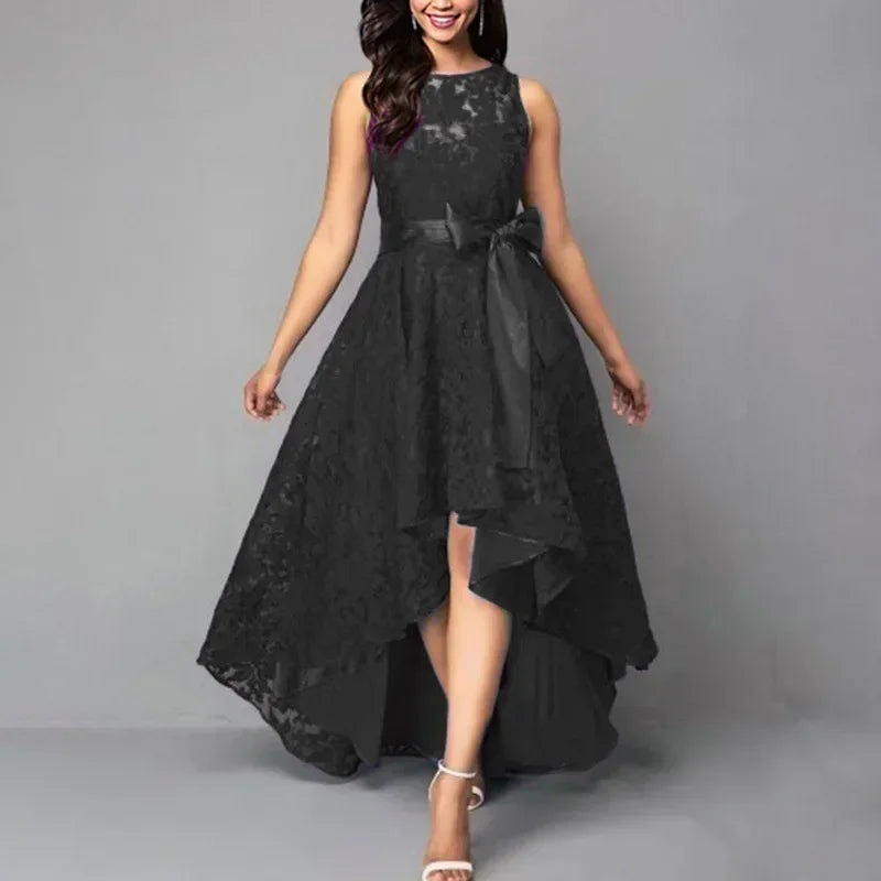 Vestido de dama de honor de boda para mujer 2025, elegante vestido de noche de encaje para fiesta, talla grande, ajustado, de cintura alta, con lazo, maxi vestidos para mujer