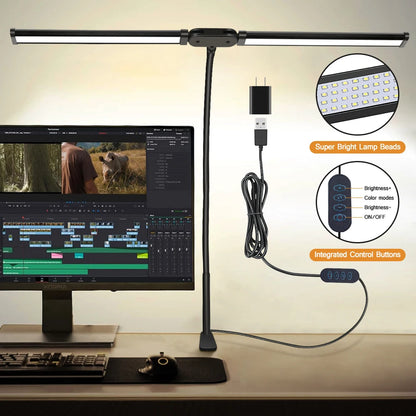 Double Head LED Clip Desk Lamp Architect Table Lamp for Home Office Lighting 3 Color Mode and 10 Dimmable Eye Protect Desk lamps