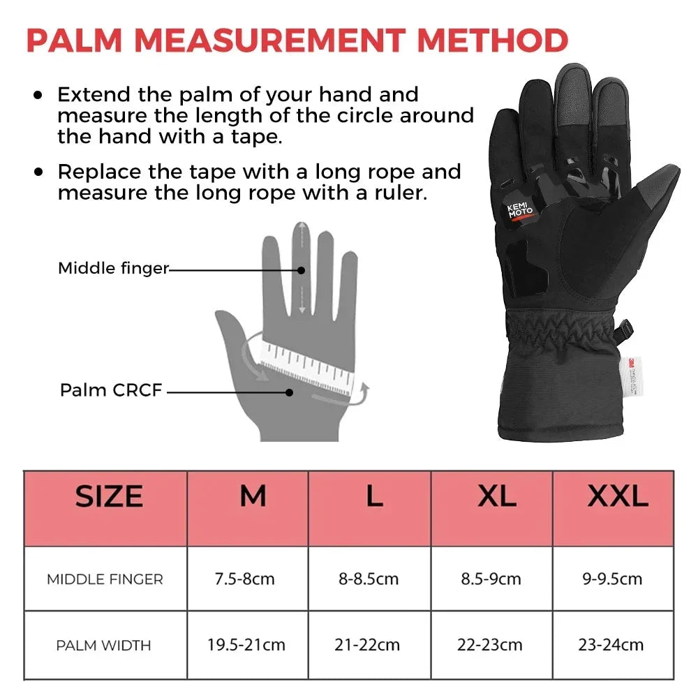 KEMiMOTO Winter Motorcycle Gloves CE Protective Black Guantes Moto Invierno Warm Touch Screen Waterproof Windproof Gloves