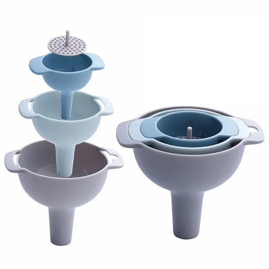 Juego de embudos multifunción de plástico para filtro doméstico, tolva de aceite, subenvases de aceite, embudos, accesorios de cocina