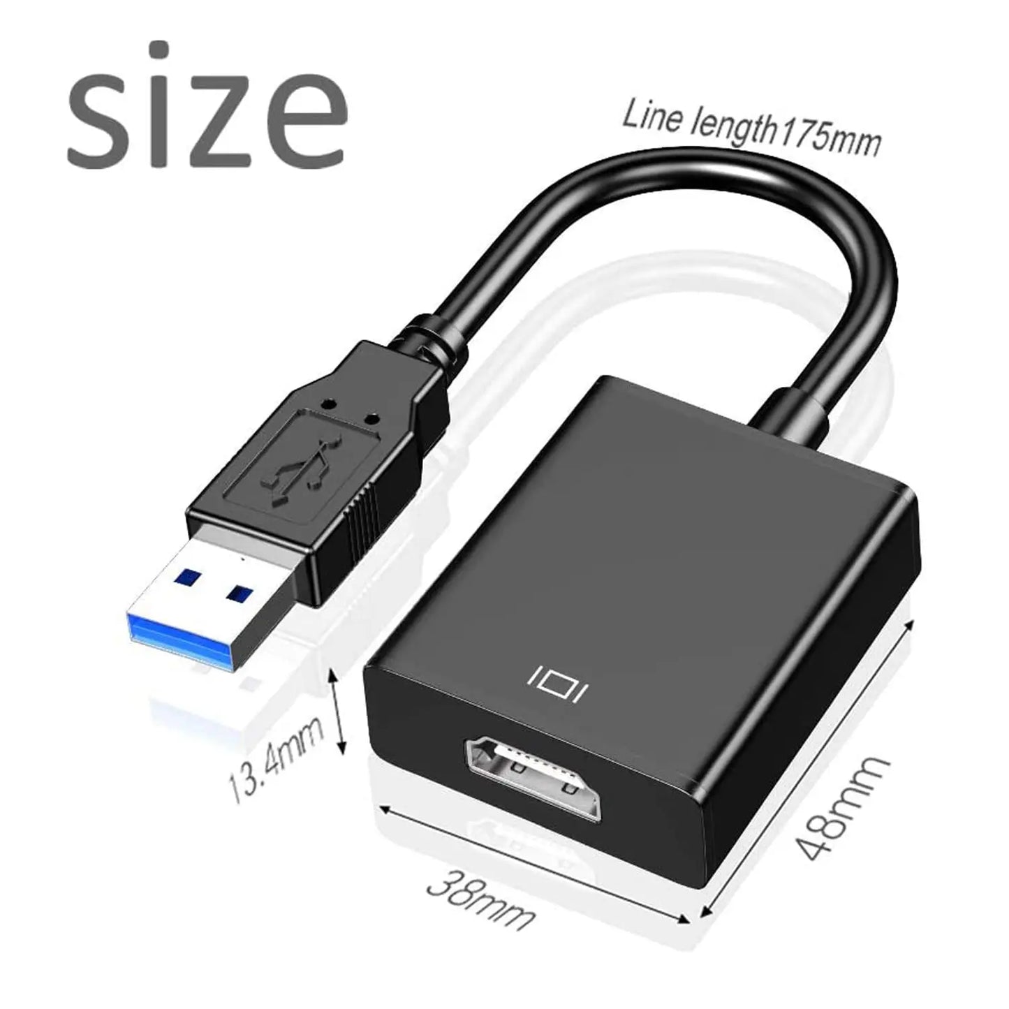 Adaptador USB 3,0 a HDMI 1080P, convertidor Compatible con USB 2,0 a HDMI, tarjeta de vídeo externa para PC, portátil, HDTV