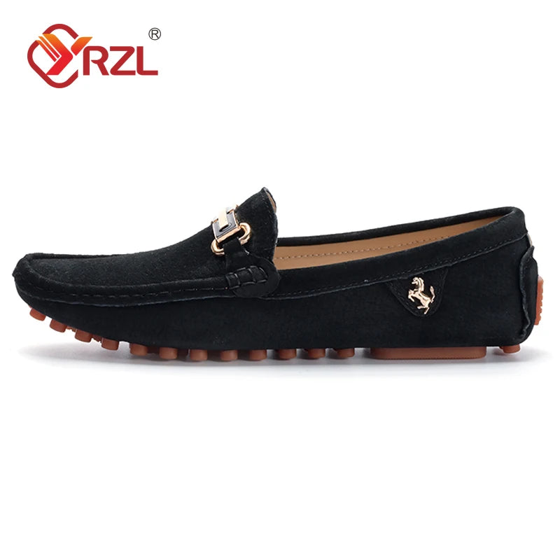 YRZL Men's Loafers Big Size 48 Soft Driving Moccasins High Quality Flats Genuine Leather Slip-on Suede Loafers for Men