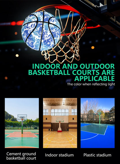 Glow Reflective Basketball Adult&Children Youth Wear-resistant Luminous Basketball Size 7/6/5 Pu Soft Leather Game Training Ball