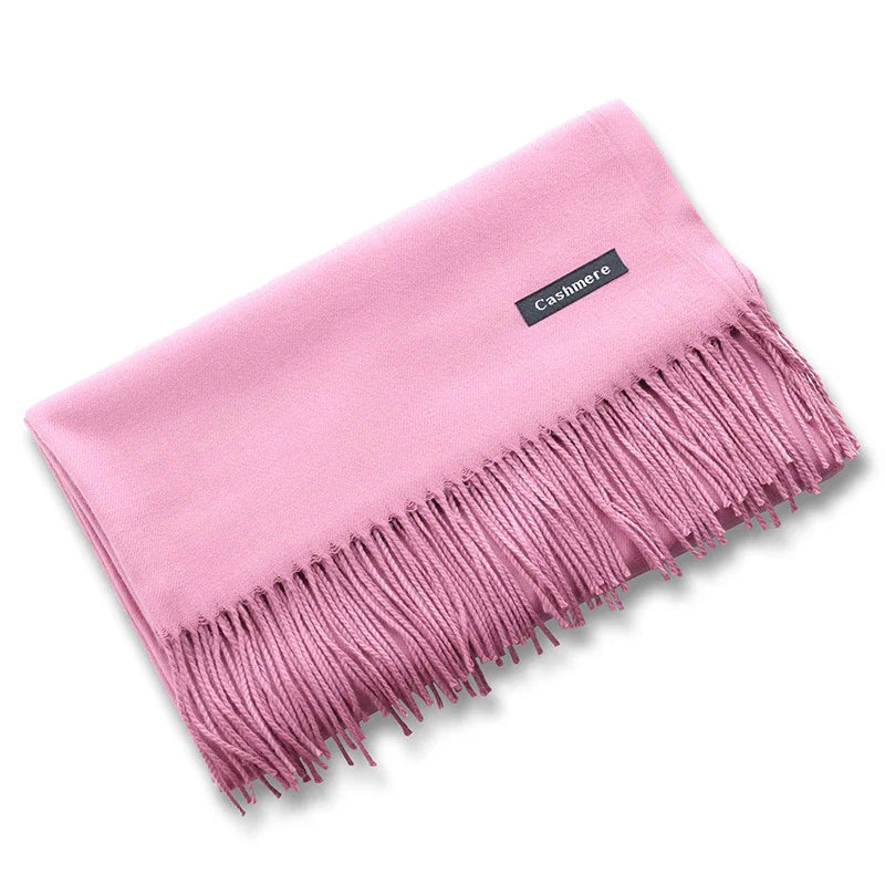 Bufanda multiusos de imitación de cachemira cepillada de color sólido, gruesa, larga, con borlas, para invierno, para niña