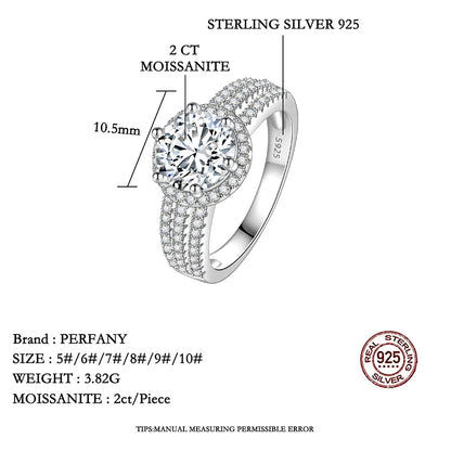 PERFANY 2/3CT Moissanite Ring for Women S925 Pure Silver Plated 18K White Gold Diamond Wedding Ring Luxurious Wedding Jewelry